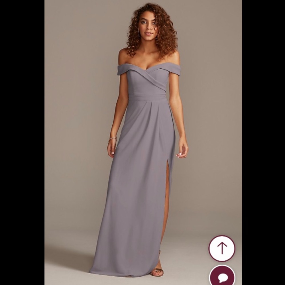 New David’s Bridal Long pleated off the shoulder dress size 0